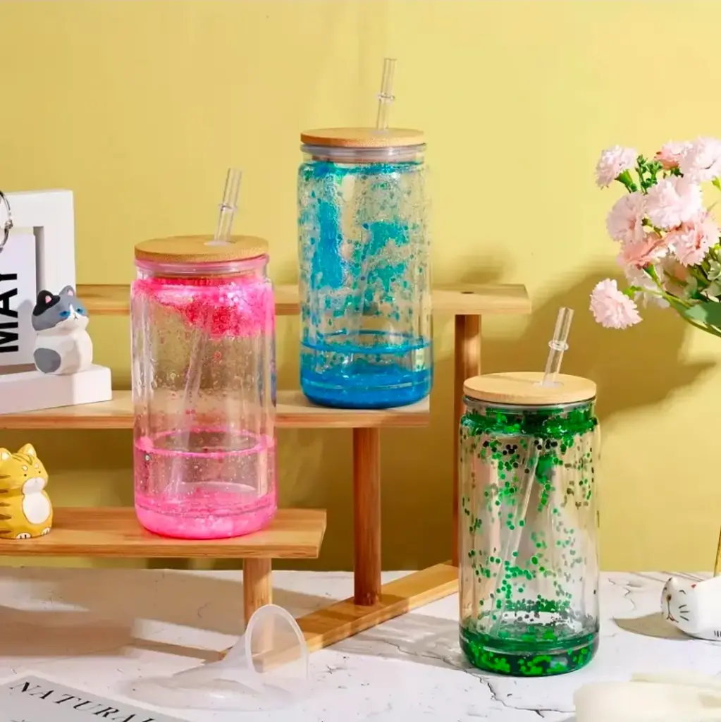 Tumbler effet paillettes liquides personnalisable (couvercle bambou ou transparent)