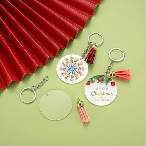 Porte-clés rond personnalisable avec pompon